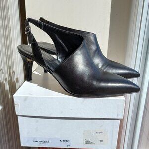 Formentini Black Leather Pointy Toe Sling Back Pumps Sz EU 39 US 8 Made in Italy